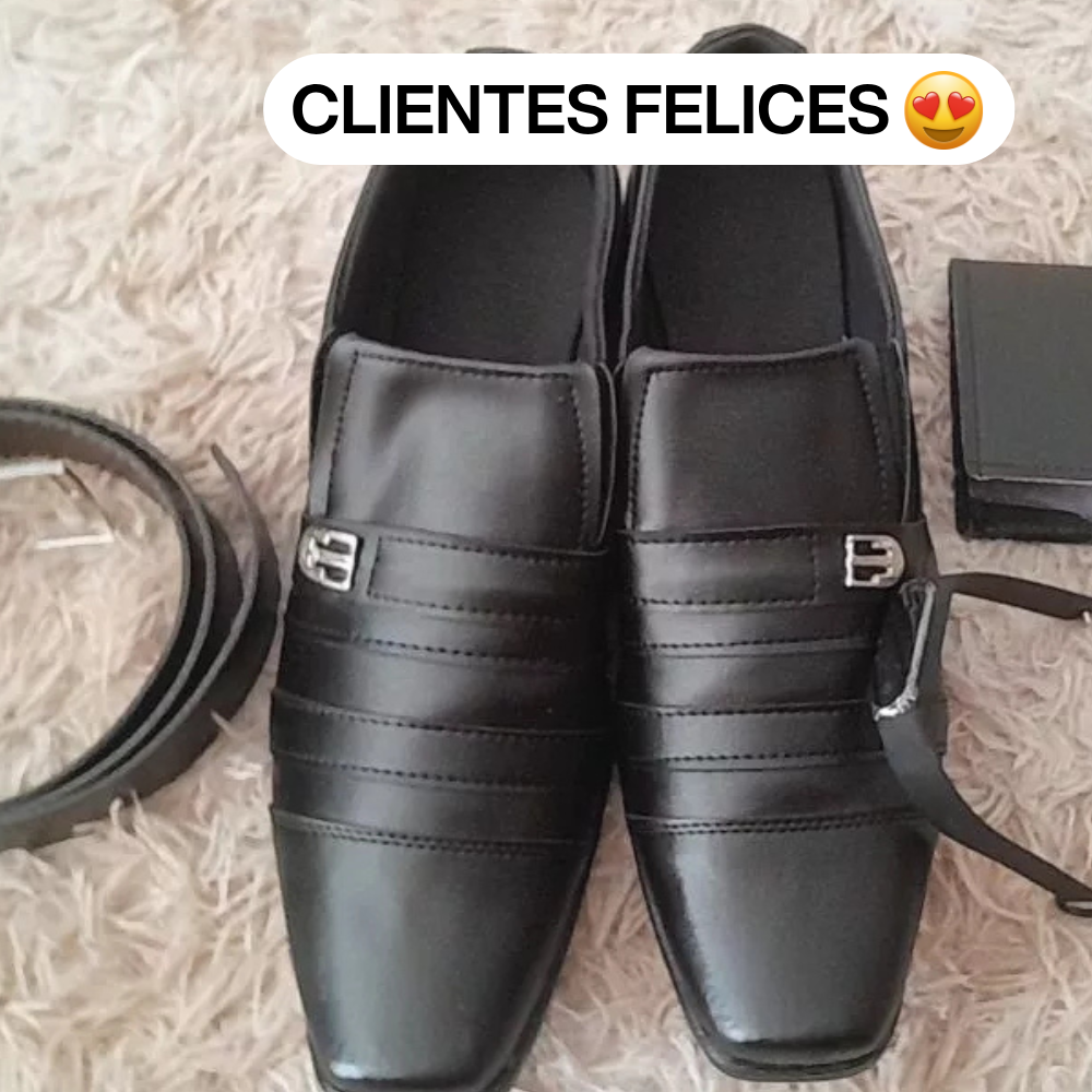 [¡COMPRÁ 1 Y LLEVATE 3 DE REGALO!] Zapatos de Cuero Premium + Cinturón + Billetera + Reloj Digital